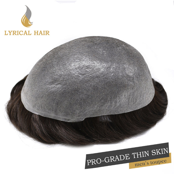 LYRICAL HAIR Pro-Grade 0.06mm Ultra Thin Skin Hair System for Men V-Looped Knots Mens Hairpieces Toupee for Men