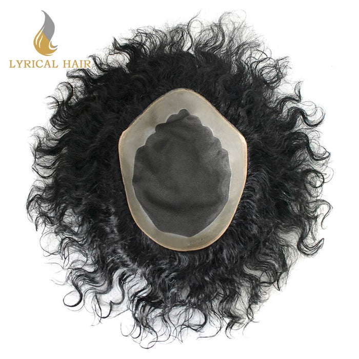 Lyricalhair Afro Toupee For Men African Curly Monofilament Durable Hair System For Black Men Hair Unit