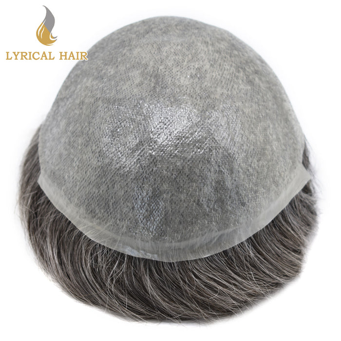 LYRICAL HAIR Mens Toupee 0.06mm Ultra Thin Skin Hair Replacement System for Men V-Looped Knots Mens Hairpieces Natural Hairline Toupee for Men |Gray
