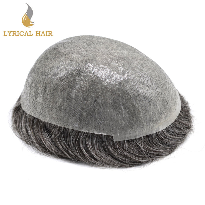 LYRICAL HAIR Mens Toupee 0.06mm Ultra Thin Skin Hair Replacement System for Men V-Looped Knots Mens Hairpieces Natural Hairline Toupee for Men |Gray