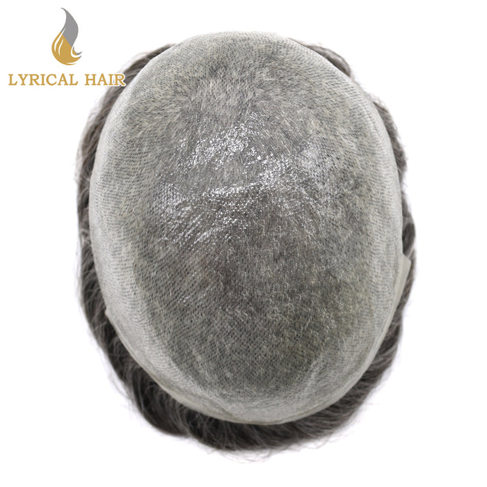 LYRICAL HAIR Mens Toupee 0.04mm Ultra Thin Skin Hair System for Men V-Looped Knots Natural Hairline Mens Hairpieces |Gray