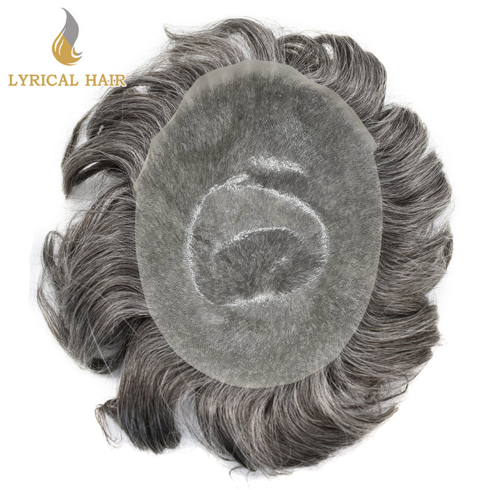 LYRICAL HAIR Mens Toupee 0.04mm Ultra Thin Skin Hair System for Men V-Looped Knots Natural Hairline Mens Hairpieces |Gray
