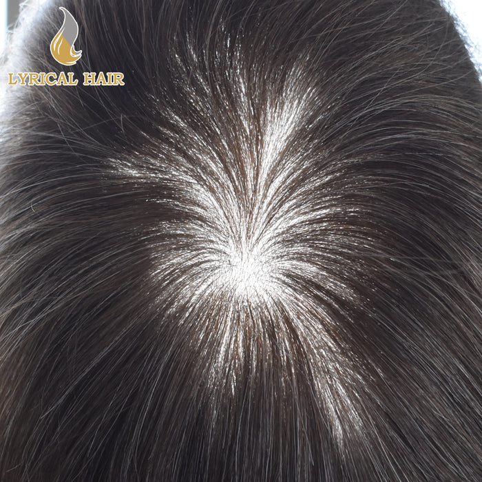 LYRICAL HAIR Mens Toupee 0.04mm Ultra Thin Skin Hair System for Men V-Looped Knots Natural Hairline Mens Hairpieces |Gray