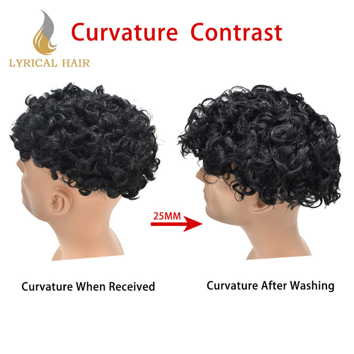 LYRICAL HAIR US STOCK Afro Toupee For Men African Curly Monofilament Durable Hair System For Black Men Hair Unit