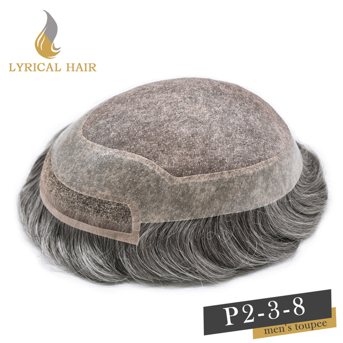 LYRICAL HAIR Mens Toupee Hair Pieces Durable Silk Fine Monofilament Hair Systems For Men |Gray