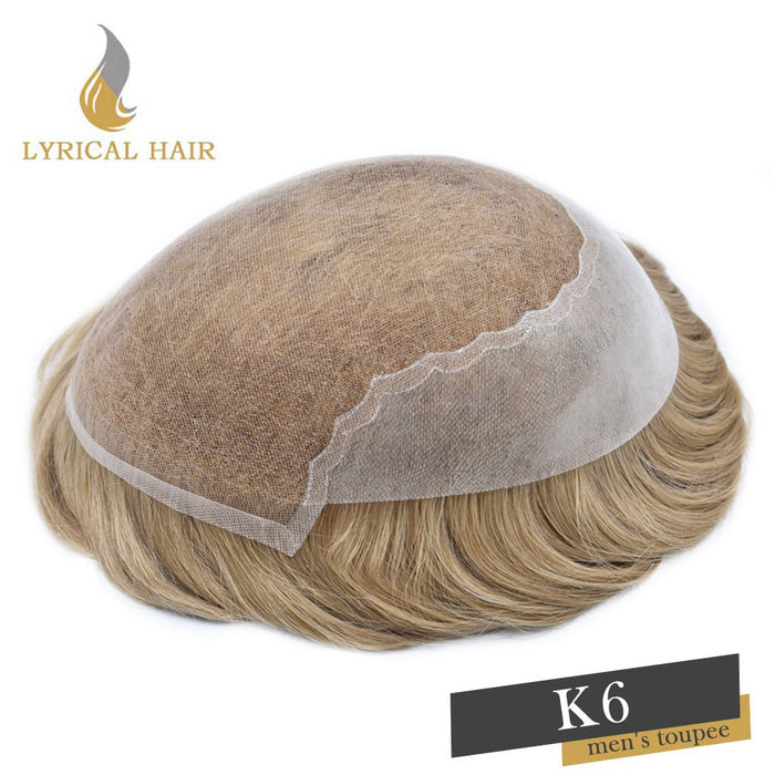 LYRICAL HAIR US Stock French Lace With PU Human Hair System For Men Natural Hairline Bleached  Knots Invisible Knots Toupee for Men | Blond