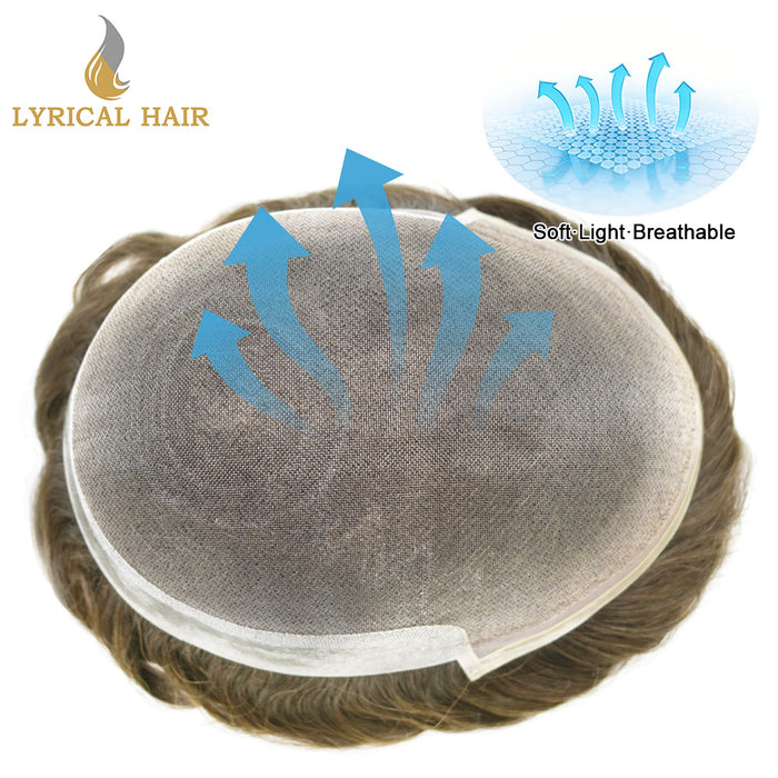 LYRICAL HAIR Hair System For Men Soft Welded Lace Base Front Human Hairpiece Bleached Knot Natural Hairline Hair System|Blond