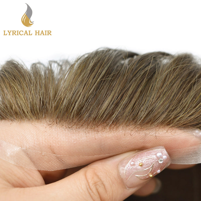 LYRICAL HAIR Full Swiss Super Welded Lace Mens Toupee US STOCK Bleached Knots Men Hair Piece Natural looking Icon Lace Toupee for Men|Blond