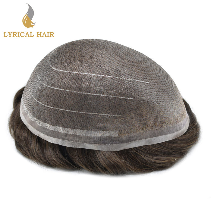 LYRICAL HAIR Full Swiss Super Welded Lace Mens Toupee US STOCK Bleached Knots Men Hair Piece Natural looking Icon Lace Toupee for Men|Brown