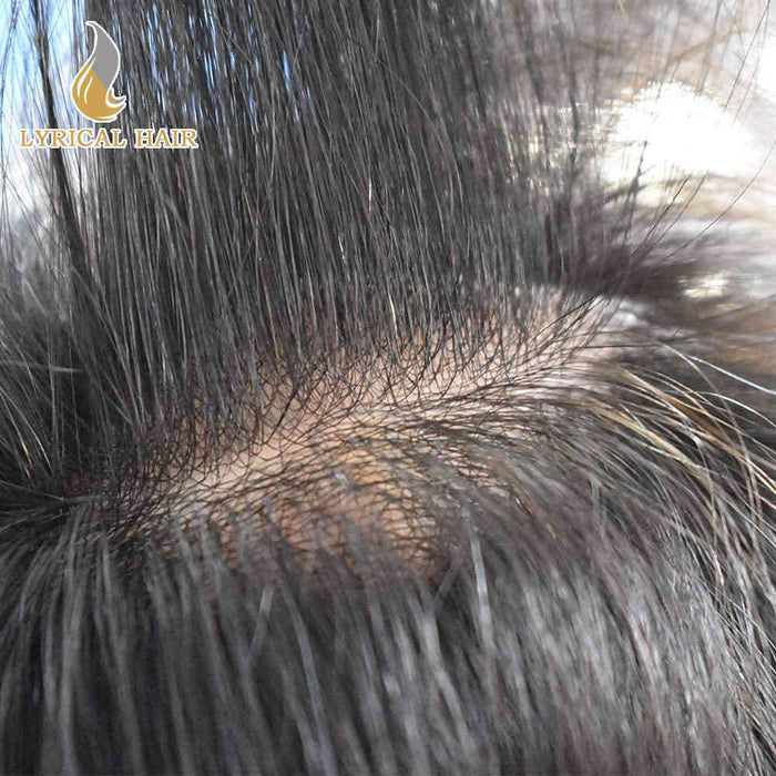 Lace Front Skin Mens Toupee Top Skin PU Injected Mens Hairpieces Bleached Invisible Knots Hair Replacement Initation Lace