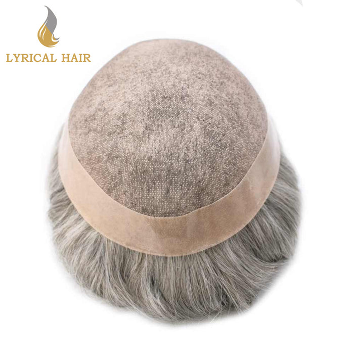 LYRICAL HAIR Hair System for Mens Hair Piece US STOCK Monofilament with PU Coating(NPU) Toupee Folded Lace Front Natural Hairline Mens Toupee|White