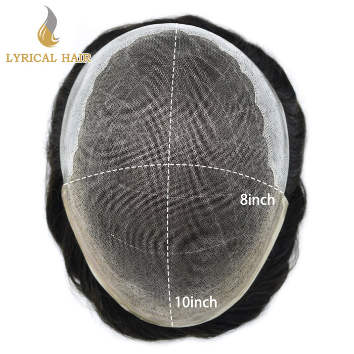 LYRICAL HAIR US Stock Human Hair Swiss Super Welded Lace wIith Poly Natural Hairline Bleached  Knots Toupee for Men  | Black