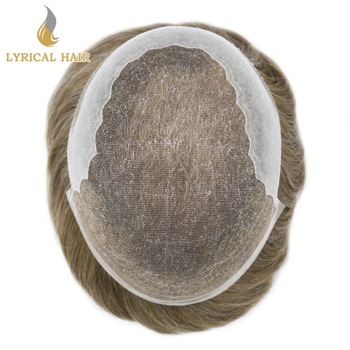 LYRICAL HAIR US Stock Human Hair Swiss Super Welded Lace wIith Poly Natural Hairline Bleached  Knots Toupee for Men  | Brown