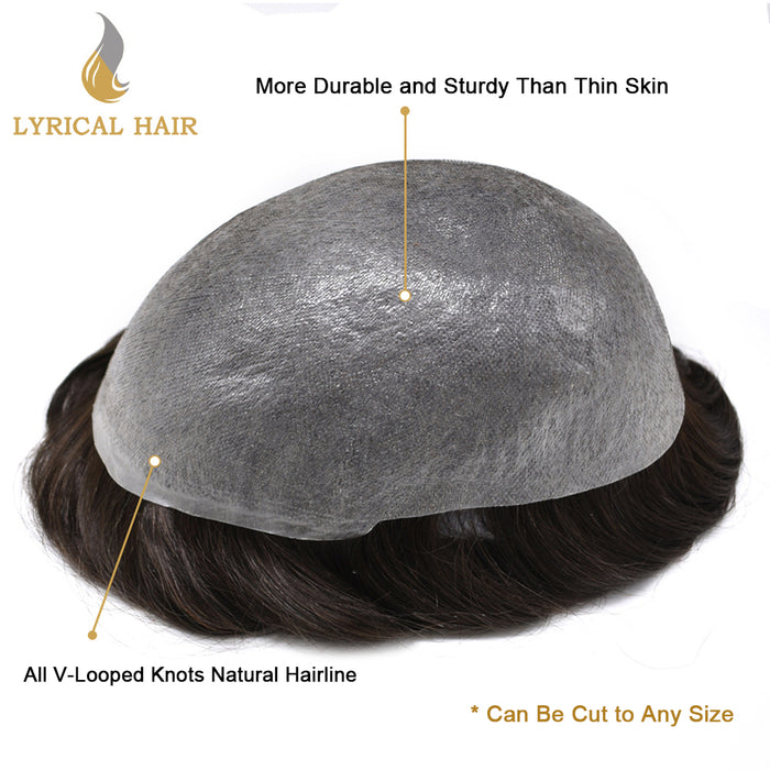 LYRICAL HAIR Mens Toupee 0.06mm Ultra Thin Skin Hair Replacement System for Men V-Looped Knots Mens Hairpieces Natural Hairline Toupee for Men