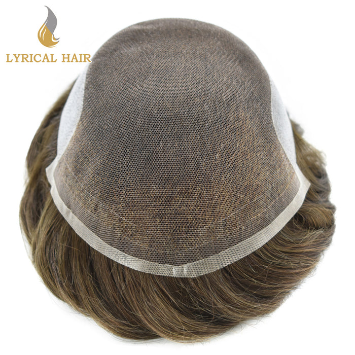 LYRICAL HAIR French Lace Front Mens Toupee Breathable Invisible Knots Human Hairpiece |Brown