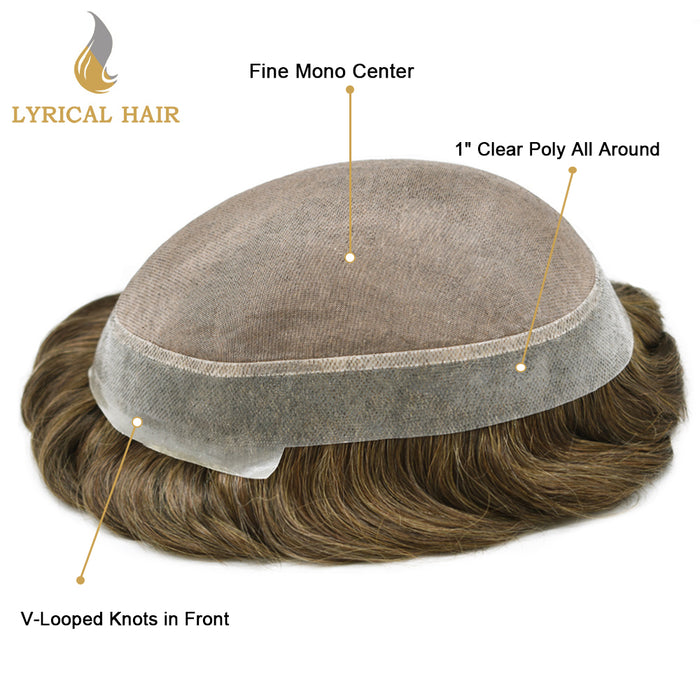 LYRICAL HAIR US Stock Human Hair System For Men Fine Monofilament With PU Hairpieces For Men|Fast shipping USA