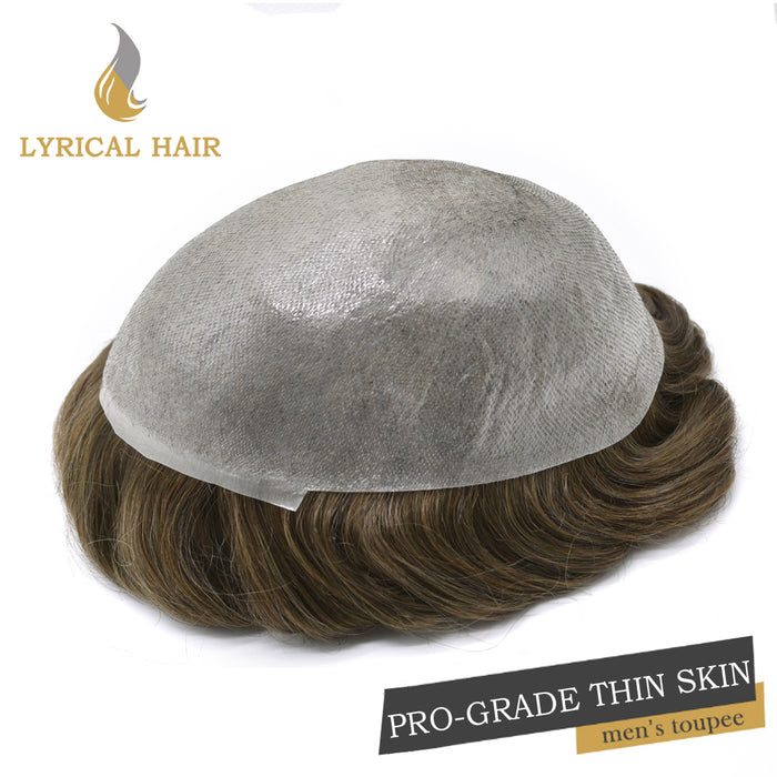 LYRICAL HAIR Pro-Grade 0.06mm Ultra Thin Skin Hair System for Men V-Looped Knots Mens Hairpieces Toupee for Men |Brown