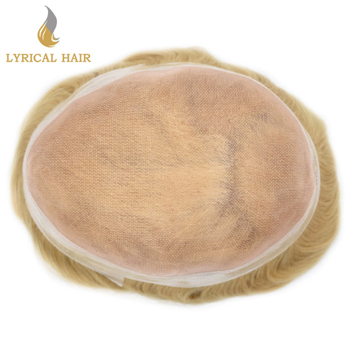 LYRICAL HAIR US Stock Blonde Human Hair System For Men Fine Monofilament With PU Hairpieces For Men | Blond