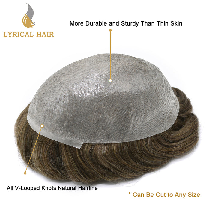 LYRICAL HAIR Mens Toupee 0.04mm Ultra Thin Skin Hair System for Men V-Looped Knots Natural Hairline Mens Hairpieces |Brown