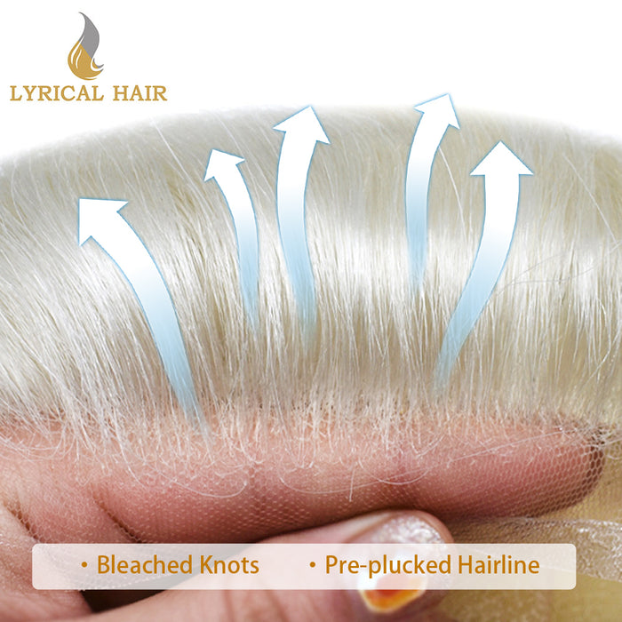 LYRICAL HAIR US STOCK Full French Lace Toupee for Men Hair System Bleached Knots Natural Hairline Mens Hair Piece|White
