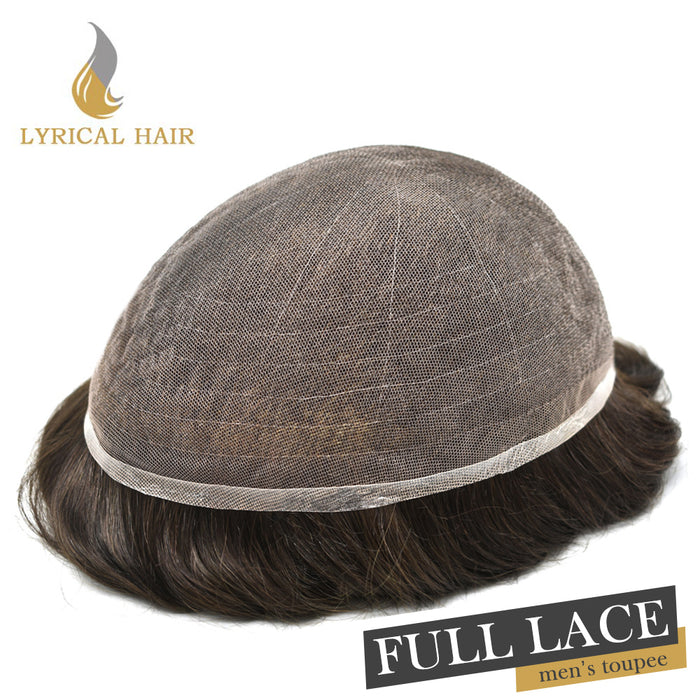 LYRICAL HAIR US STOCK Full French Lace Toupee for Men Hair System Bleached Knots Natural Hairline Mens Hair Piece|Brown