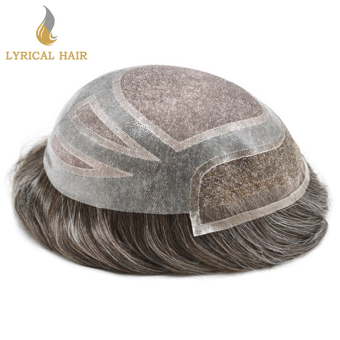 LYRICAL HAIR Fine Mono Poly Skin Mens Hair Pieces French Lace Front Men Toupee Hair Replacement System for Men |Gray