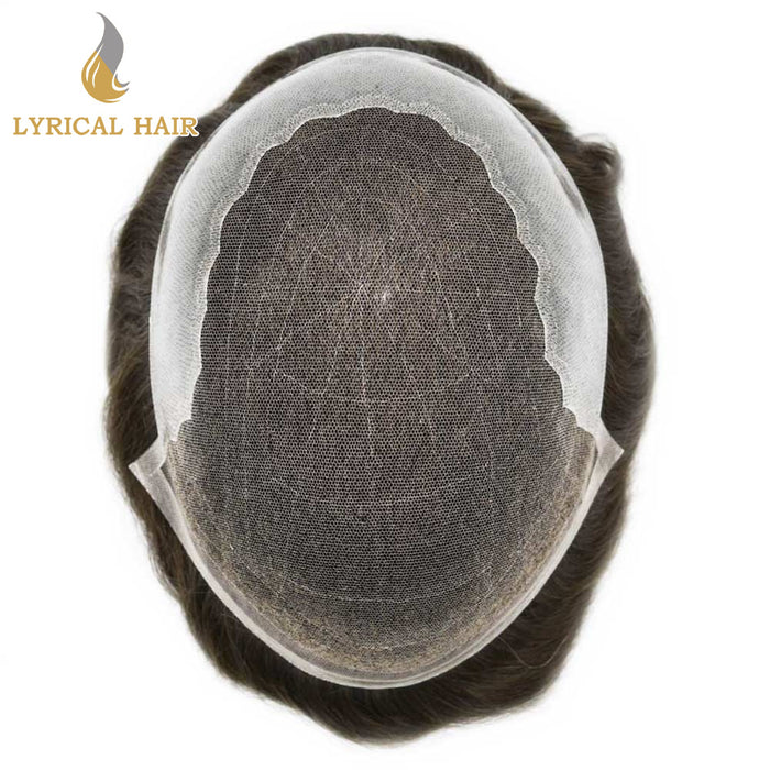 LYRICAL HAIR US Stock French Lace With PU Human Hair System For Men Natural Hairline Bleached  Knots Invisible Knots Toupee for Men | Brown