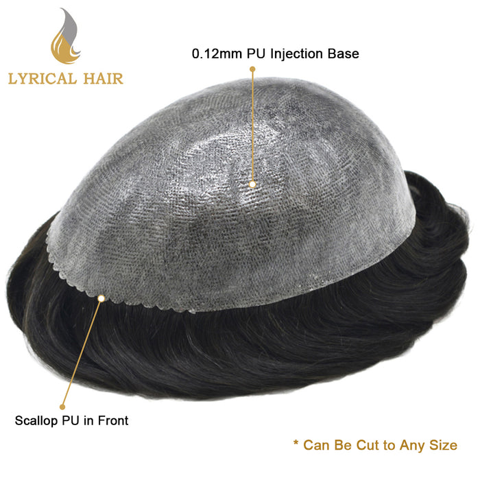 LYRICAL HAIR Men Hair System Full Poly 0.12mm Thickness Men Toupee Hairpieces