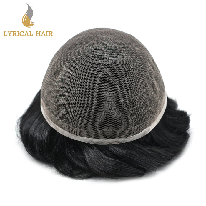 LYRICAL HAIR US STOCK Full French Lace Toupee for Men Hair System Bleached Knots Natural Hairline Mens Hair Piece|Black