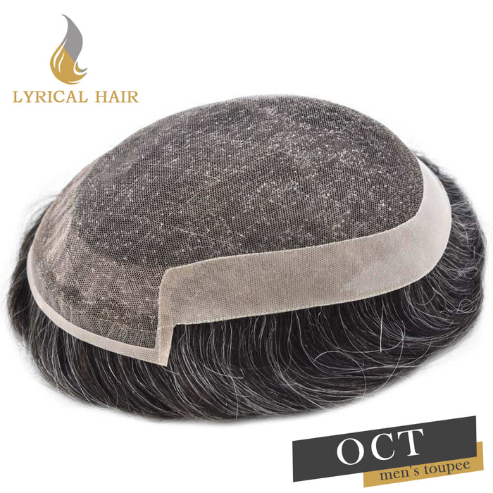 LYRICAL HAIR US Stock French Lace With Poly Coated Human Hair System For Men Natural Hairline Bleached  Knots Invisible Knots Toupee for Men  | Gray