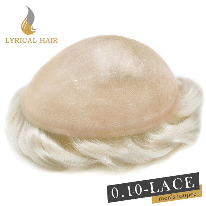 LYRICAL HAIR Full Swiss Super Welded Lace Mens Toupee US STOCK Bleached Knots Men Hair Piece Natural looking Icon Lace Toupee for Men|White