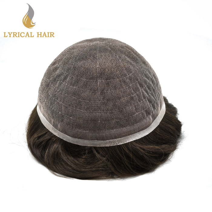 LYRICAL HAIR US STOCK Full French Lace Toupee for Men Hair System Bleached Knots Natural Hairline Mens Hair Piece|Brown
