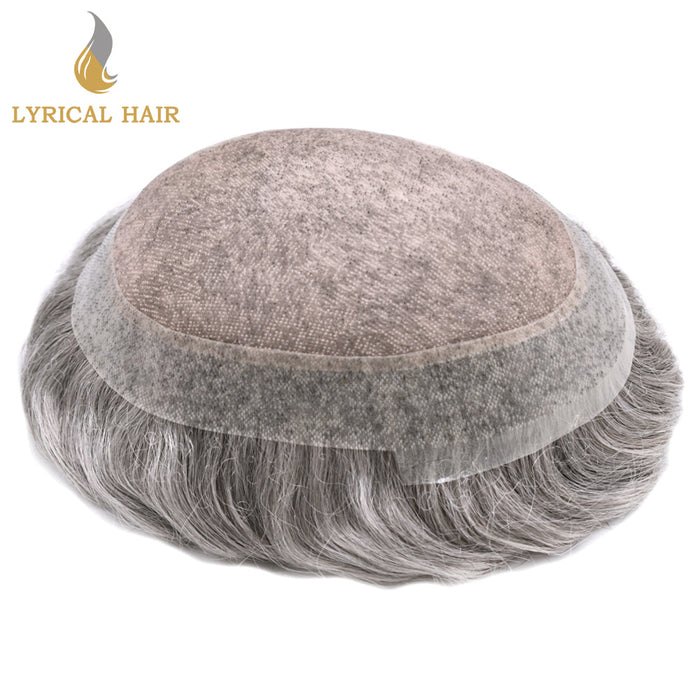 LYRICAL HAIR Human Hair System For Men Fine Monofilament With PU Hairpieces For Men  | Gray