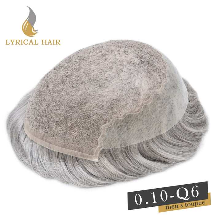 LYRICAL HAIR US Stock Human Hair Swiss Super Welded Lace wIith Poly Natural Hairline Bleached  Knots Toupee for Men  | Gray