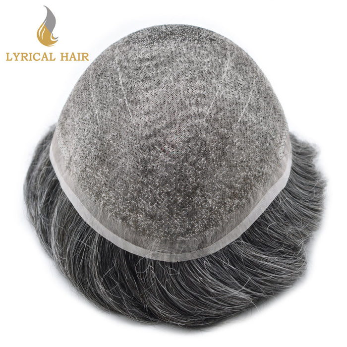 LYRICAL HAIR Full Swiss Super Welded Lace Mens Toupee US STOCK Bleached Knots Men Hair Piece Natural looking Icon Lace Toupee for Men|gray