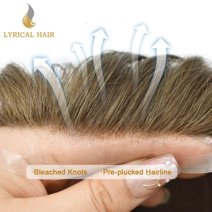 LYRICAL HAIR Full Swiss Super Welded Lace Mens Toupee US STOCK Bleached Knots Men Hair Piece Natural looking Icon Lace Toupee for Men|Blond