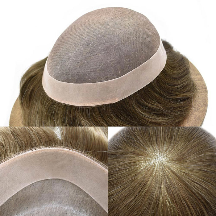 LYRICAL HAIR Hair System for Mens Hair Piece US STOCK Monofilament with PU Coating(NPU) Toupee Folded Lace Front Natural Hairline Mens Toupee Lightweight|Fast shipping USA