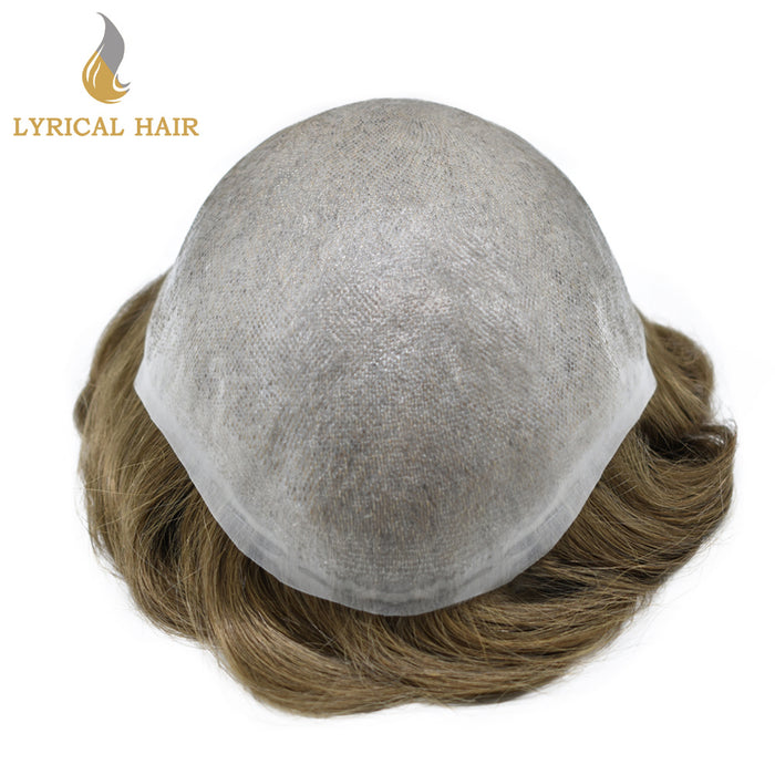 LYRICAL HAIR 0.08mm Thickness Natural&Durable Knotted Thin Skin PU Human Hair System For Men V-Looped Knots Mens Hairpieces Natural Hairline  Toupee for Men