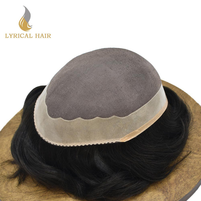 LYRICAL HAIR US STOCK Men Toupee Fine Monofliament Durable Mens Hair System Human Hair Mens Hairpiece