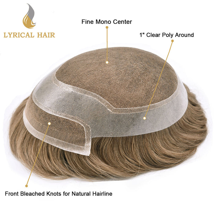 LYRICAL HAIR Mens Toupee Hair Pieces Durable Silk Fine Monofilament Hair Systems For Men |Blond