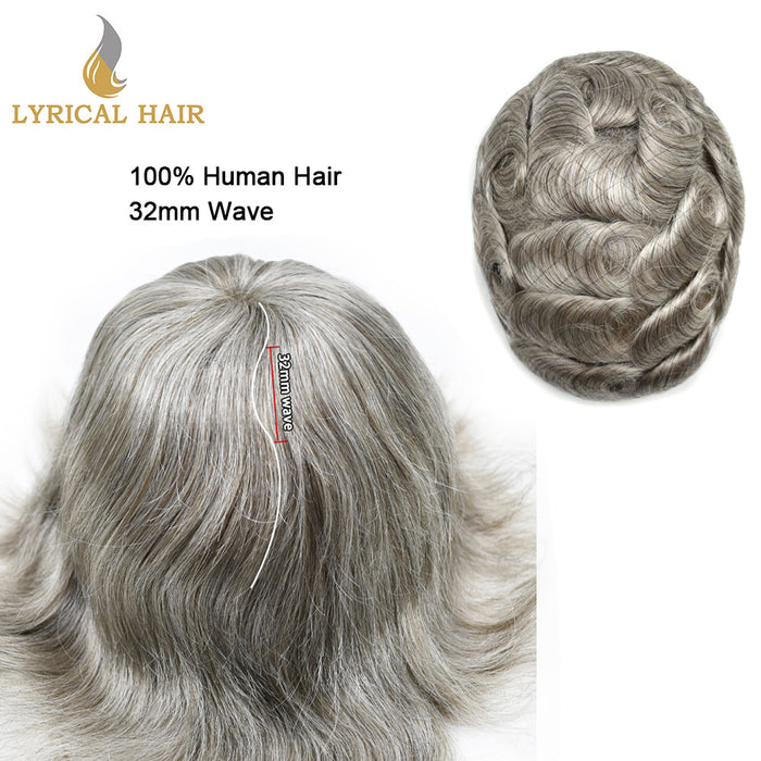 LYRICAL HAIR Hair System for Mens Hair Piece US STOCK Monofilament with PU Coating(NPU) Toupee Folded Lace Front Natural Hairline Mens Toupee|White