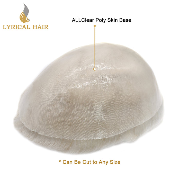 LYRICAL HAIR 0.10mm Thickness Durable Skin Knotted PU Human Hair System For Men 100% Hand Tied Woven Toupee for Men | White