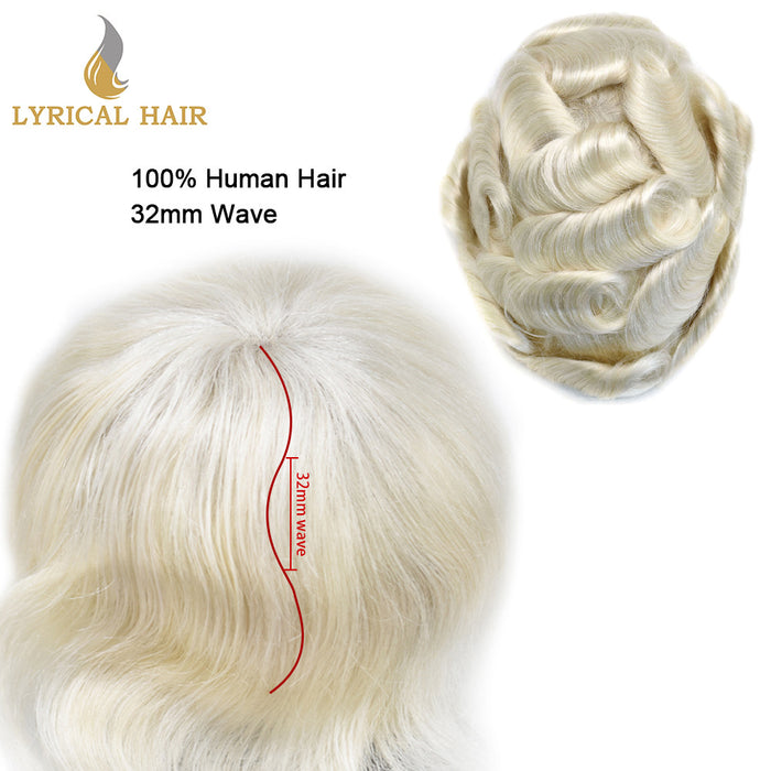 LYRICAL HAIR US STOCK Full French Lace Toupee for Men Hair System Bleached Knots Natural Hairline Mens Hair Piece|White