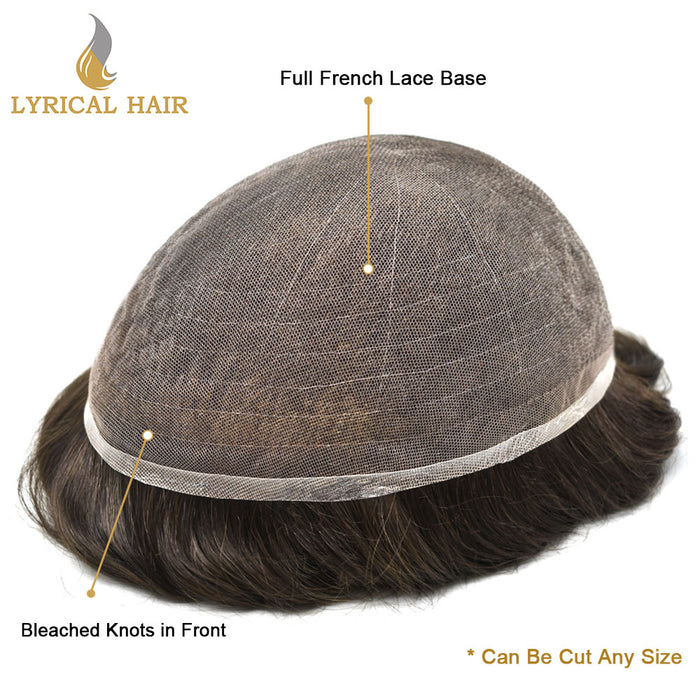 LYRICAL HAIR US STOCK Full French Lace Toupee for Men Hair System Bleached Knots Natural Hairline Mens Hair Piece|Brown
