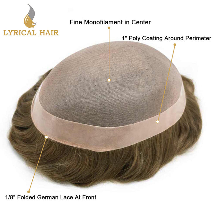 LYRICAL HAIR Hair System for Mens Hair Piece US STOCK Monofilament with PU Coating(NPU) Toupee Folded Lace Front Natural Hairline Mens Toupee|Blond