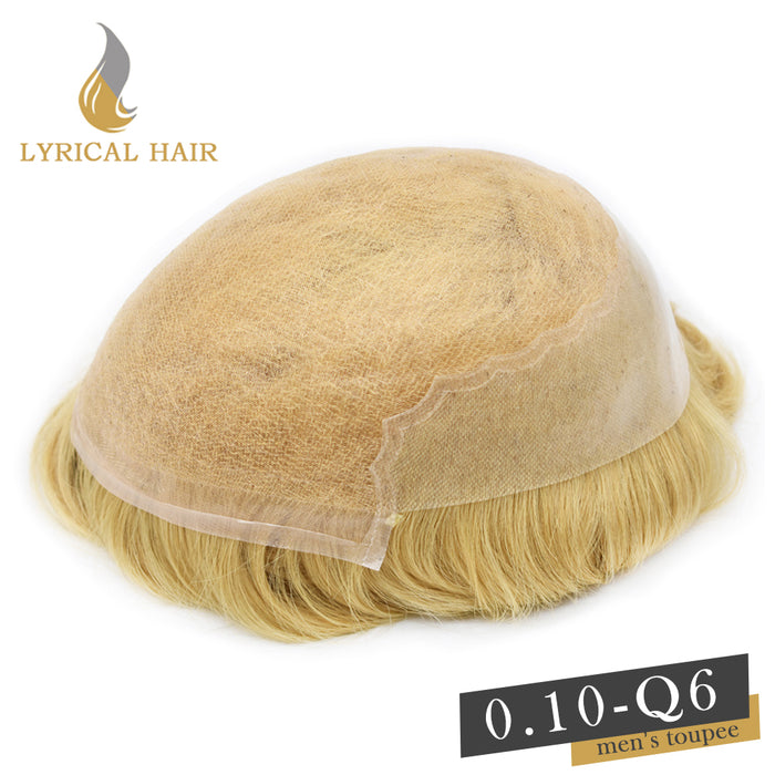 LYRICAL HAIR US Stock Human Hair Swiss Super Welded Lace wIith Poly Natural Hairline Bleached  Knots Toupee for Men  | Blond