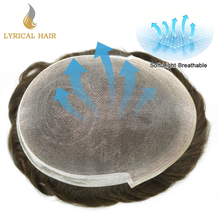 LYRICAL HAIR Hair System For Men Soft Welded Lace Base Front Human Hairpiece Bleached Knot Natural Hairline Hair System|Brown
