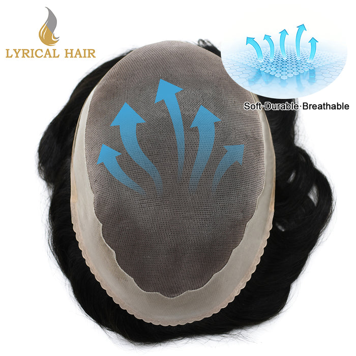 LYRICAL HAIR US STOCK Men Toupee Fine Monofliament Durable Mens Hair System Human Hair Mens Hairpiece