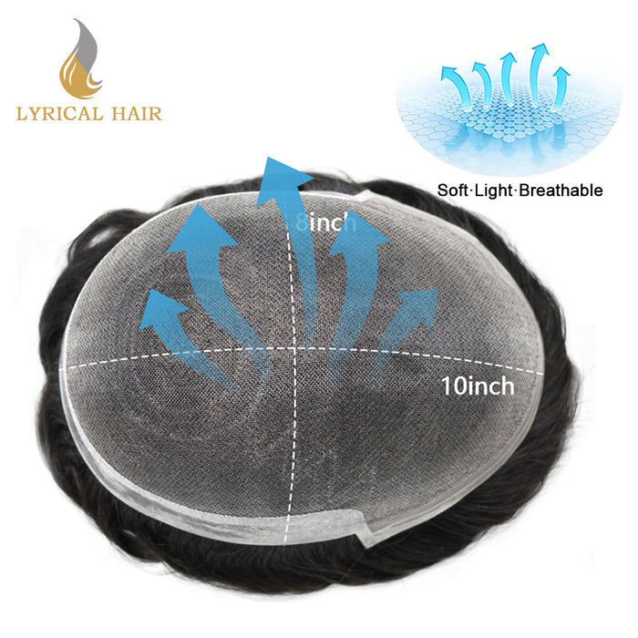 LYRICAL HAIR Hair System For Men Soft Welded Lace Base Front Human Hairpiece Bleached Knot Natural Hairline Hair System|Black