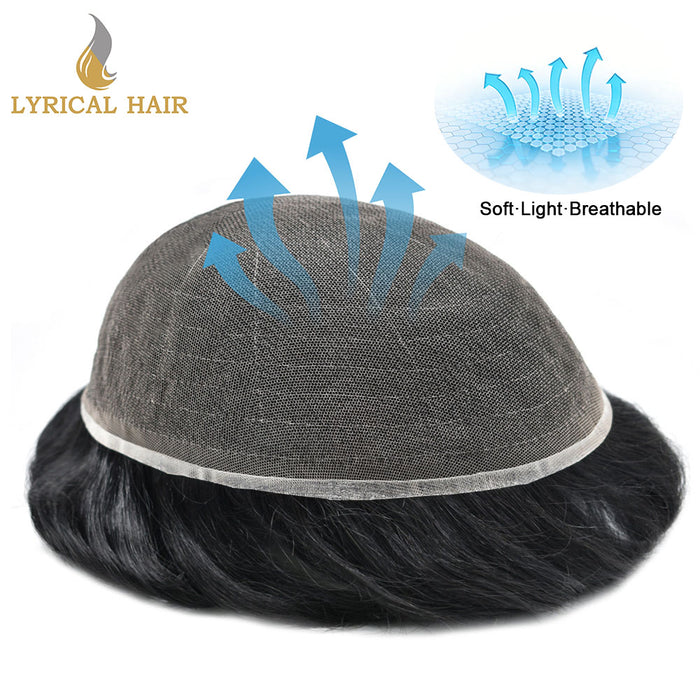 LYRICAL HAIR US STOCK Full French Lace Toupee for Men Hair System Bleached Knots Natural Hairline Mens Hair Piece|Black